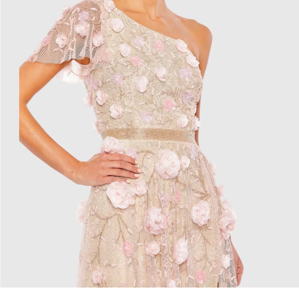 New Mac Duggal pink floral embellished one shoulder a line gown size 10 - Picture 3 of 14